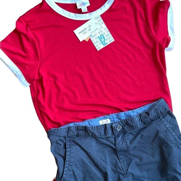 LuLaRoe Size 12 Kids Parker Tee • Solid Red w/White Trim • Americana Collection - Picture 8 of 13